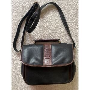 Duo Lynx Shoulder Bag Black Brown Leather With Gold Metal Women's Handbag